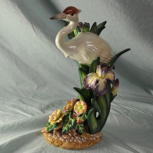 Fitz & Floyd Egret & Wildflowers Marsh Grass Vintage 9" Candle Holder (w1520)